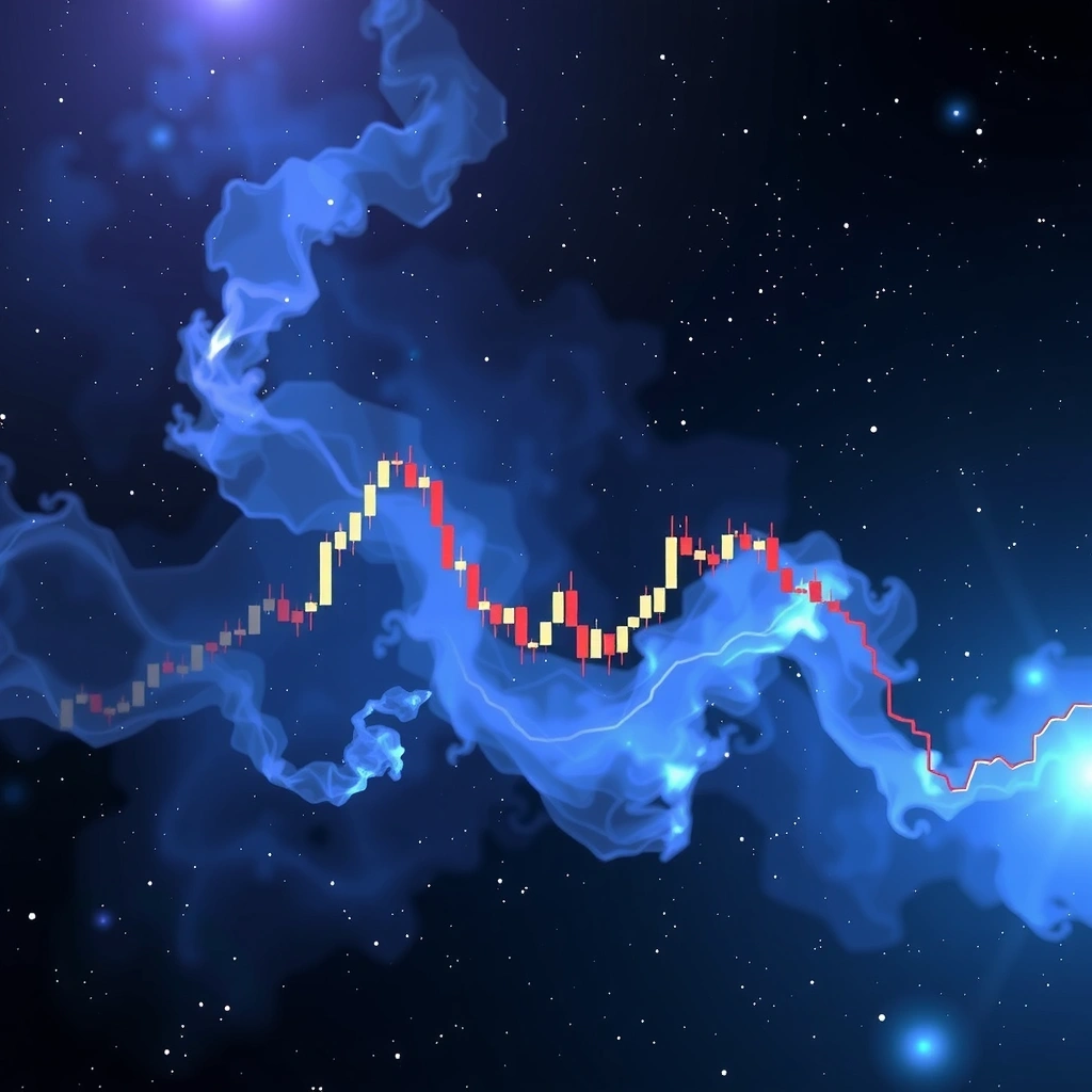 Espacio profundo con velas japonesas abstractas flotando como constelaciones