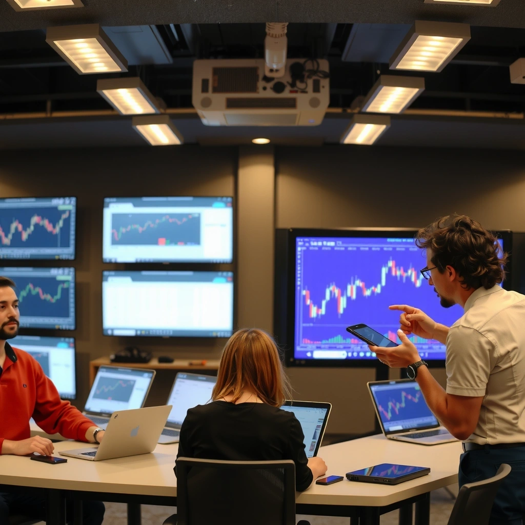 Ilustración de personas diversas usando tecnología financiera